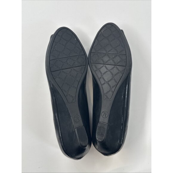 Wedge Peep Toe Shoes Womens 7.5 Black Bling Bow Wedge Heel Slip On Utah - Picture 10 of 11